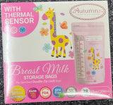 ￼AUTUMNZ 12oz 360mL - Double ZipLock Breastmilk Storage Bag (28 bags) with THERMAL SENSOR (GIRAFFE Design)