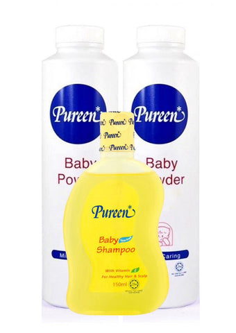 Pureen baby powder 2x525g free baby shampoo tear free